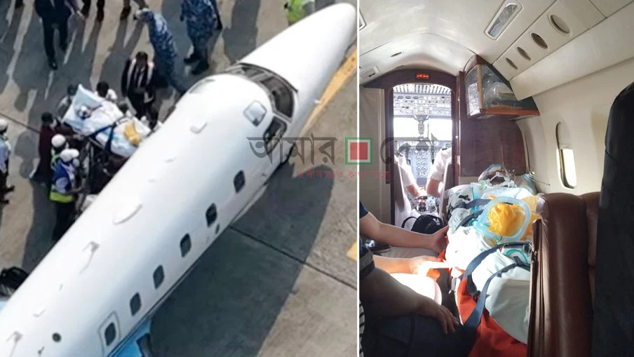 হাদিকে নিয়ে এয়ার অ্যাম্বুলেন্স সিঙ্গাপুরের পথে