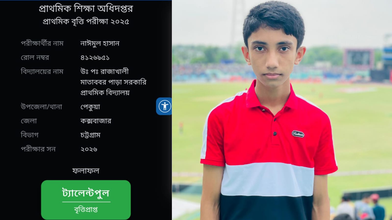 রাজাখালী মাতবর পাড়া সঃ প্রাঃ বিঃ থেকে মেধাবী নাঈমুল হাসানের ট্যালেন্টপুলে বৃত্তি লাভ