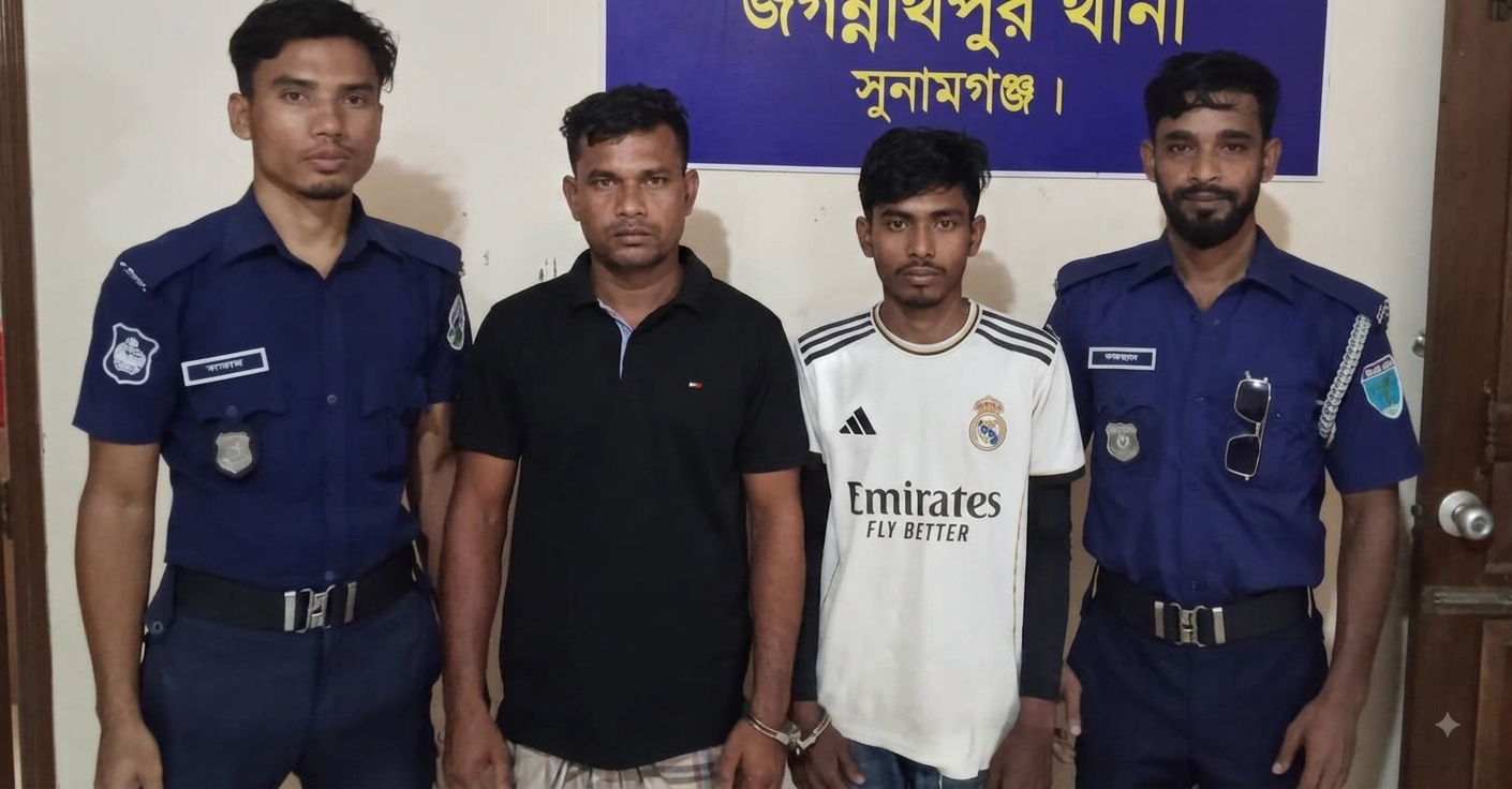জগন্নাথপুরে পলাতক দুই আসামী গ্রেপ্তার